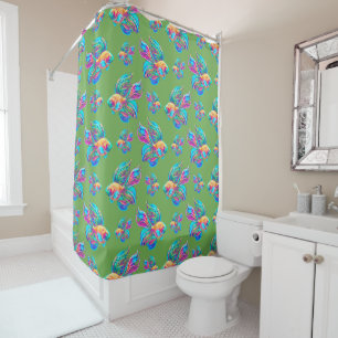 Busy Fishes Green Shower Curtain