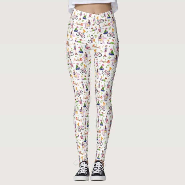 Busy Girls Watercolor Pattern Leggings (Front)