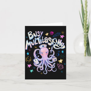 Busy Multitasking Octopus Nursing Beach Summer Card