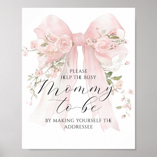 Busy Mum Address Floral Bow Girl Baby Shower Poster (Front)