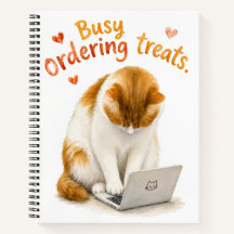 Busy Ordering Treats Funny Orange Cat on Laptop