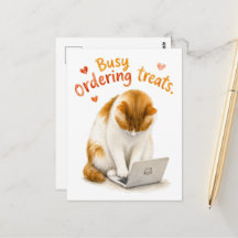 Busy Ordering Treats Funny Orange Cat on Laptop
