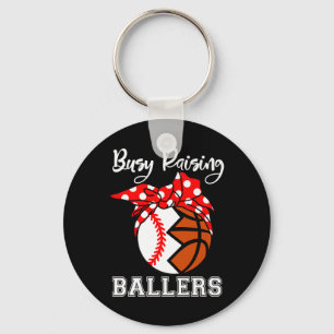 Busy Raising Ballers Funny Baseball Basketball Mum Key Ring