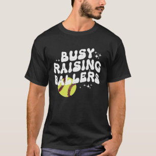 Busy Raising Ballers groovy Softball Cheer Mama T-Shirt