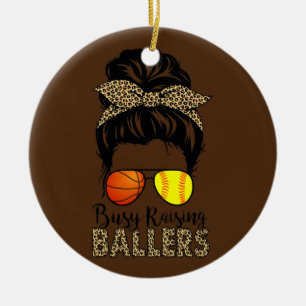 Busy Raising Ballers Softball And Basketball Mum Ceramic Tree Decoration