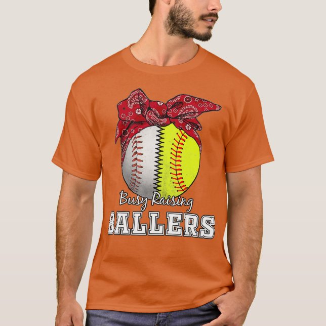 Busy Raising Ballers Softball Baseball Tee mum (Front)