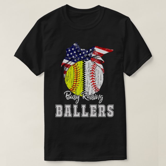 Busy Raising Ballers Softball Baseball TShirt (Design Front)
