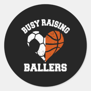 Busy Raising Byllers Soccer Bysketbyll Heart Mom G Classic Round Sticker