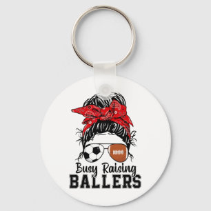 Busy Raising Llers Messy Bun Women's Sketll Soccer Key Ring