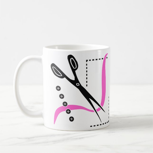 Busy Scissors, Thread and Buttons Sewing Theme Coffee Mug (Left)