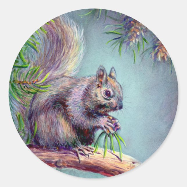 BUSY SQUIRREL by SHARON SHARPE Classic Round Sticker (Front)