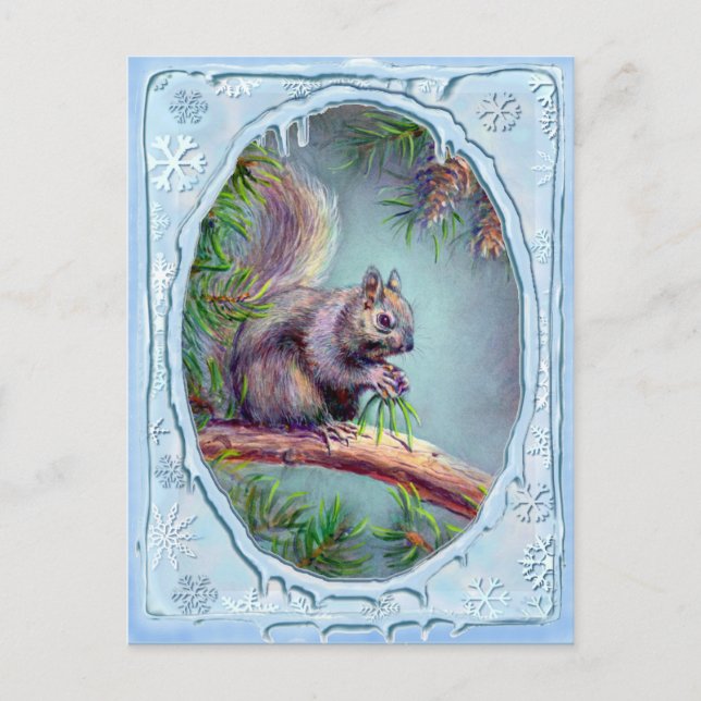 BUSY SQUIRREL & ICICLES by SHARON SHARPE Postcard (Front)