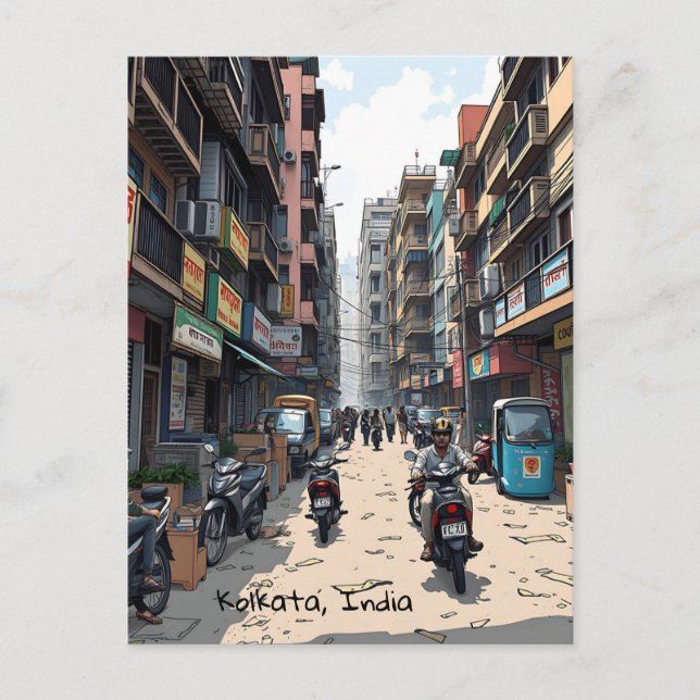 Busy Street of downtown Kolkata, India  Postcard (Front)