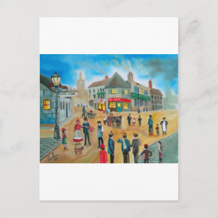 Busy street scene victorian rag and bone man postcard