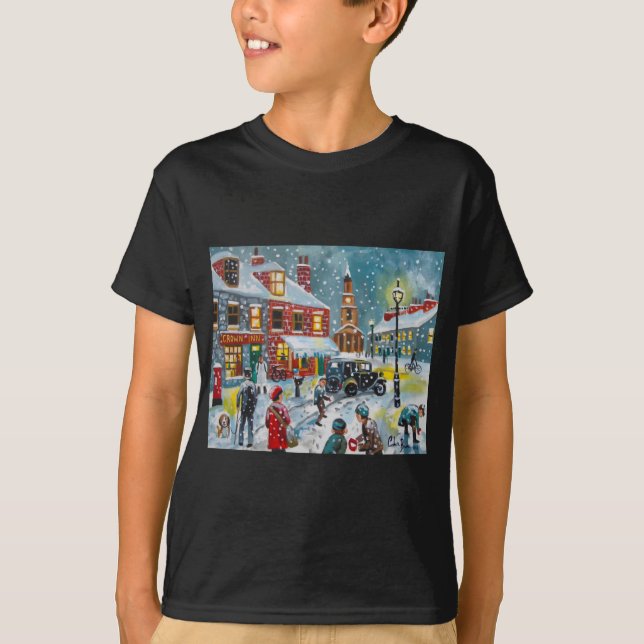 Busy street scene winter snow  Gordon Bruce art T-Shirt (Front)