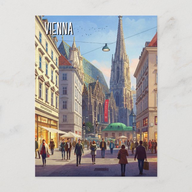 Busy Street Stephansplatz Vienna Austria Travel Postcard (Front)