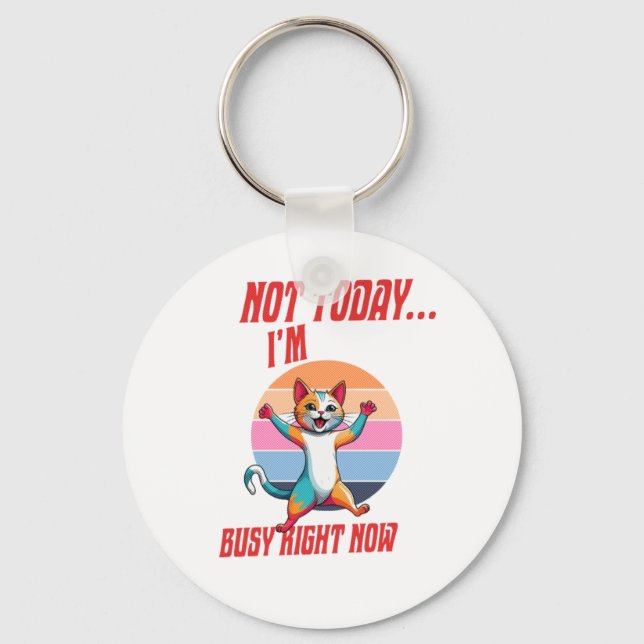 Busy Today Retro Gaming Cat Key Ring (Front)