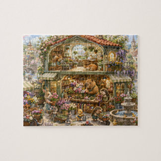 Busy Village Flower Shop Capybara Bunny Ducks Jigsaw Puzzle