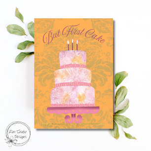 "But First Cake" Vintage Pink Tiered Cake Card