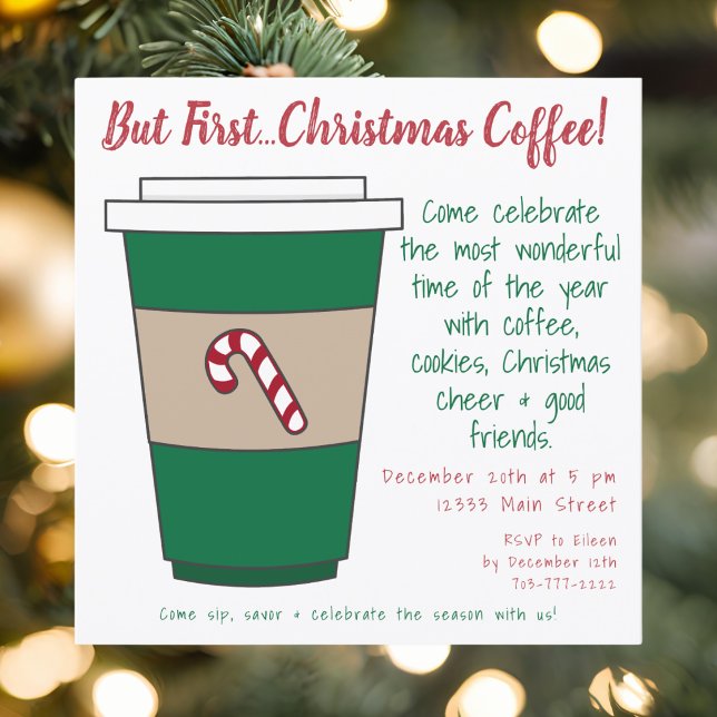 But First Christmas Coffee Cup Candy Cane Holiday Invitation (Creator Uploaded)