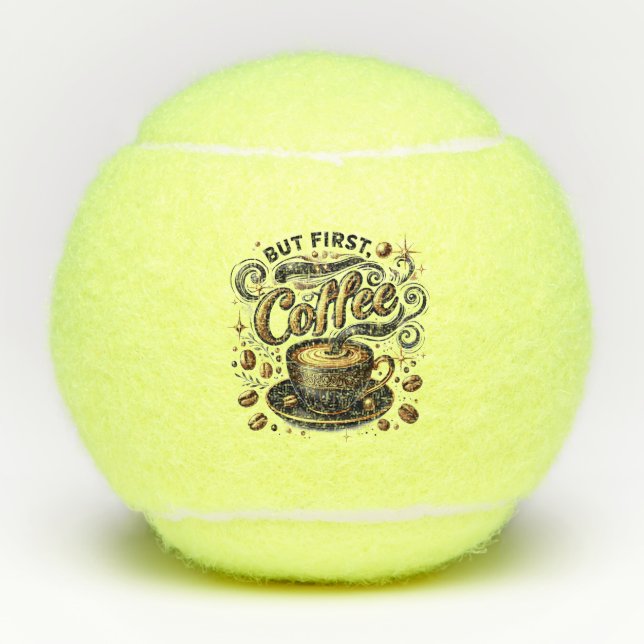 But First Coffee Art - Stylish Gold Design Tennis Balls (Front)