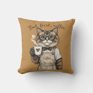 But First, Coffee Cat Cushion