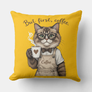 But First, Coffee Cat Cushion