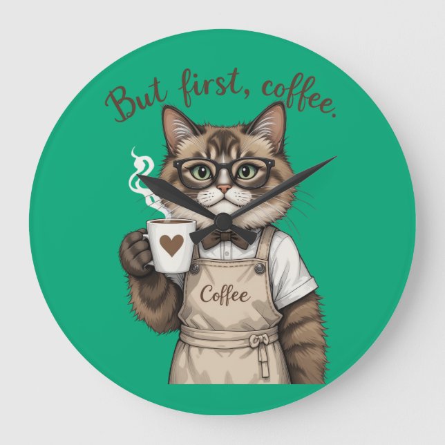 But First, Coffee Cat Large Clock (Front)