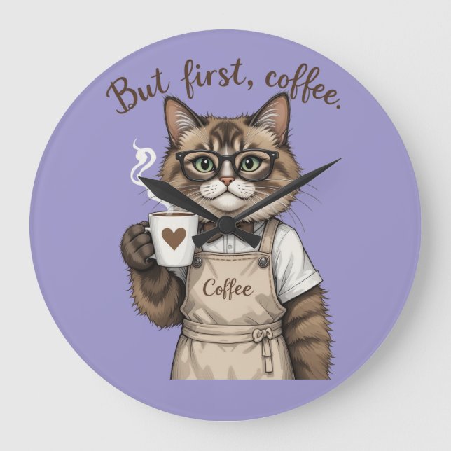 But First, Coffee Cat Large Clock (Front)