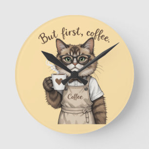 But First, Coffee Cat Round Clock
