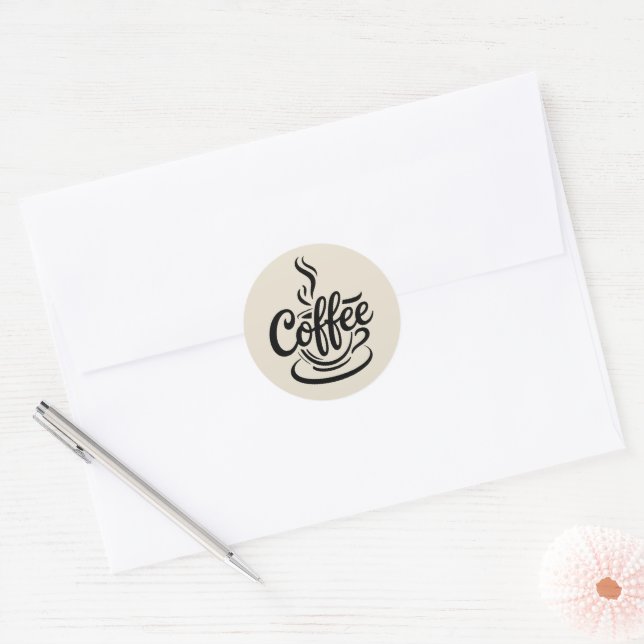 But First Coffee | Chic Modern Script Typography D Classic Round Sticker (Envelope)