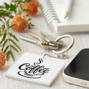 But First Coffee Chic Modern Script Typography D Key Ring