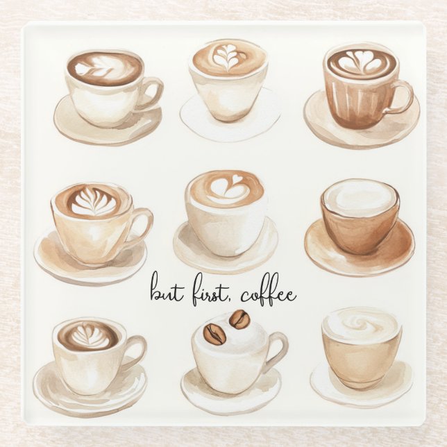 But First, Coffee Cups Glass Coaster (Front)