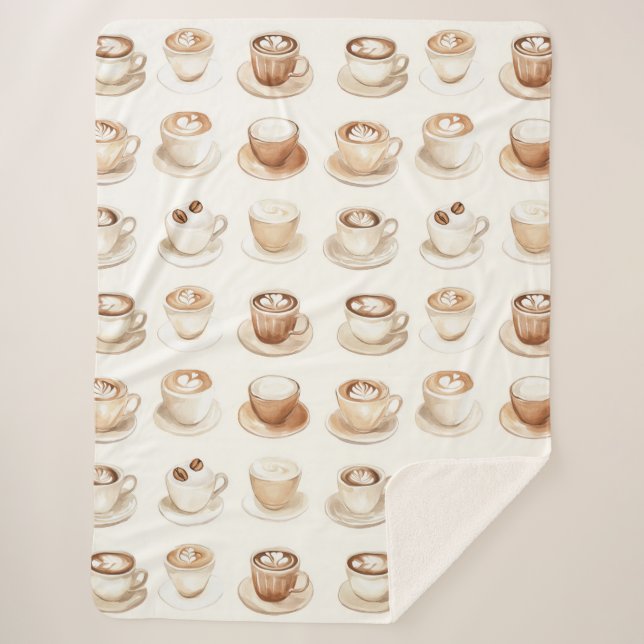 But First, Coffee Cups Sherpa Blanket (Front)