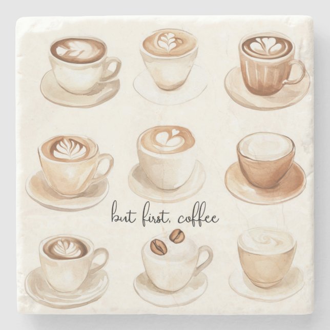 But First, Coffee Cups Stone Coaster (Front)