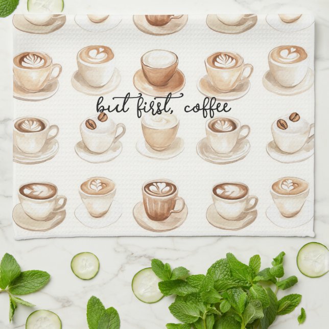 But First, Coffee Cups Tea Towel (Folded)