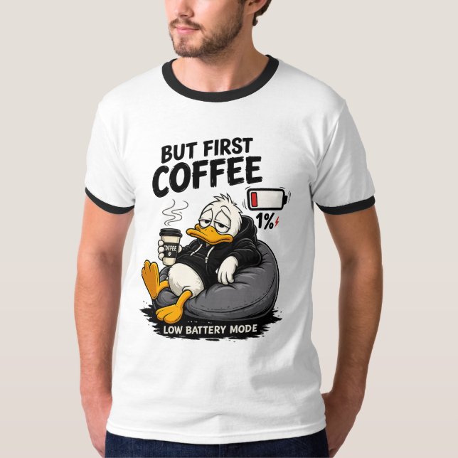BUT FIRST COFFEE Funny Coffee Ringer Tee (Front)