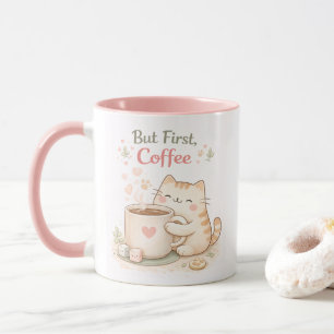 But First Coffee Kawaii Cute Cat Sweet Pink Mug