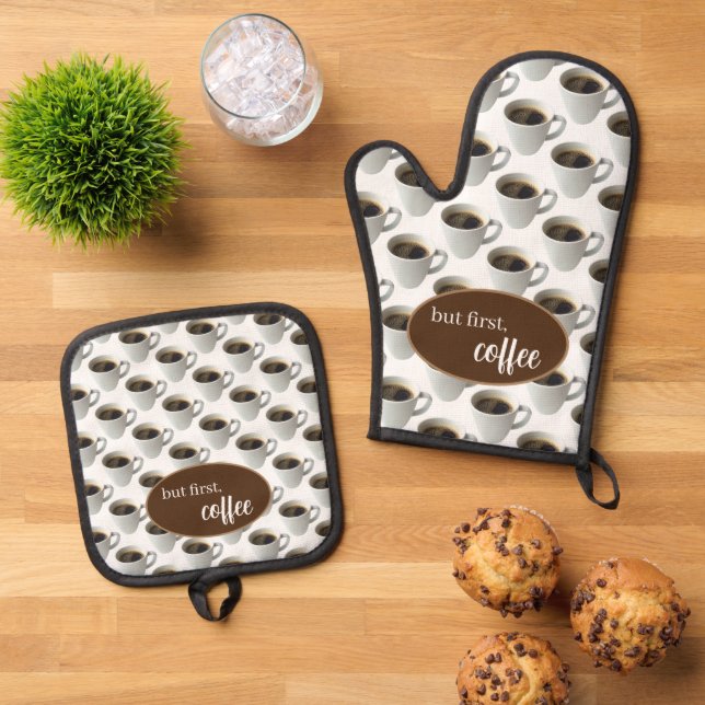 But first, Coffee Pattern Oven Mitt & Pot Holder Set (Top Down)