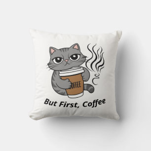 But First, Coffee - Personalised Cat Lover's Cushion