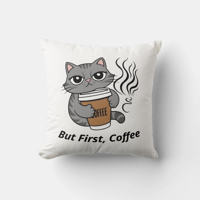 But First, Coffee - Personalised Cat Lover's  Cushion (Front)