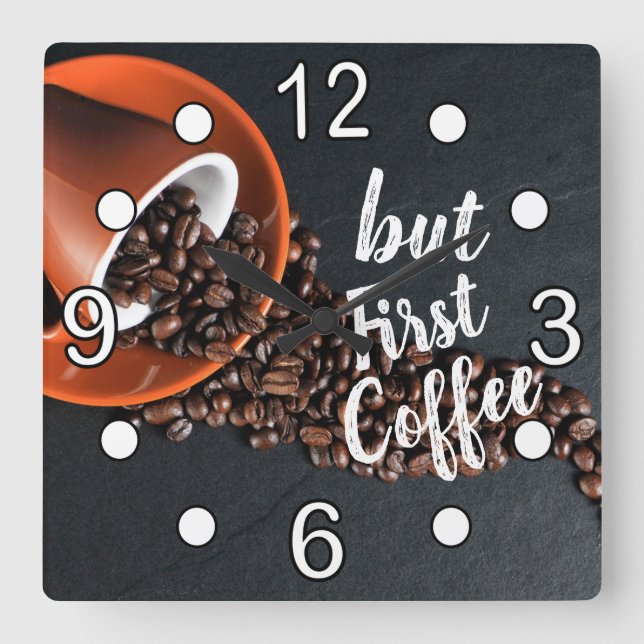 But First Coffee Square Wall Clock (Front)