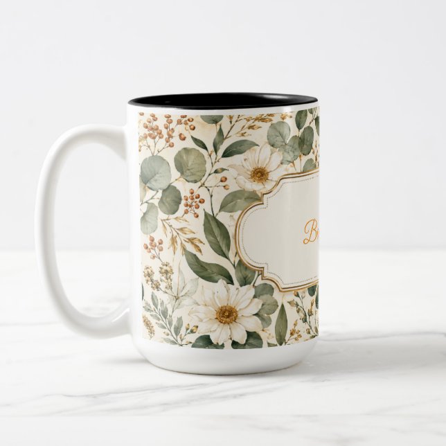 But First Coffee Vintage Botanical Maroon Mug Gift (Left)