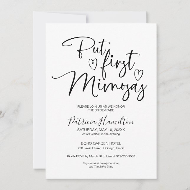 But First Mimosas Minimalist Bridal Shower Invitation (Front)