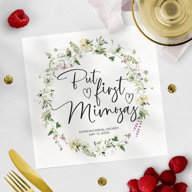 But First Mimosas Wildflower Bridal Shower Napkin (Creator Uploaded)