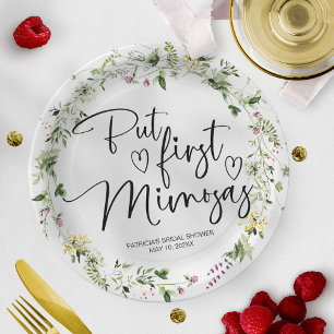 But First Mimosas Wildflower Bridal Shower Paper Plate