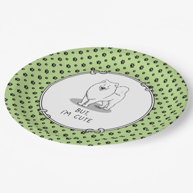 But I'm Cute Samoyed Dog Funny Sammie Paper Plate (Angled)