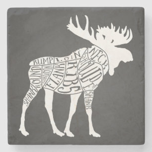 Butcher diagram meat cuts clock hunting moose stone coaster