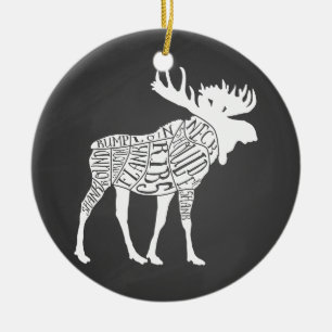 Butcher diagram meat cuts clock moose hunting ceramic tree decoration