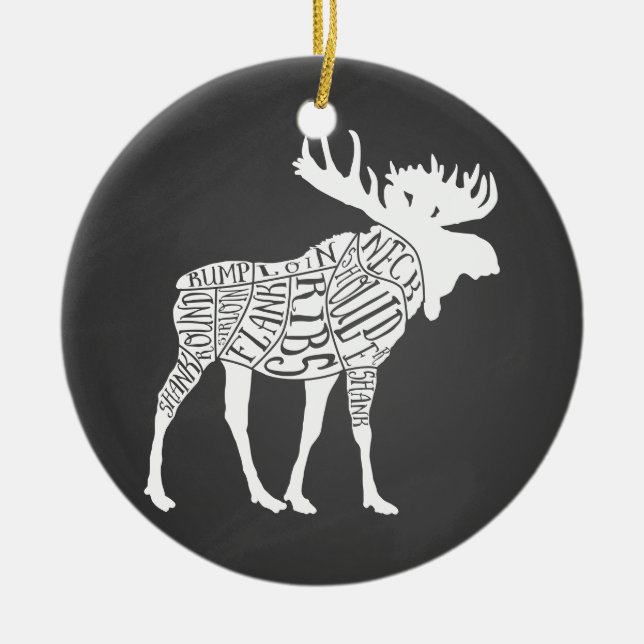 Butcher diagram meat cuts clock moose hunting ceramic tree decoration (Front)